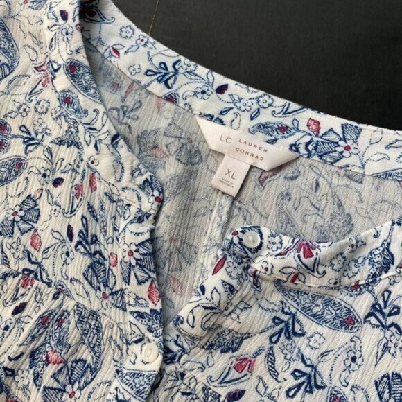 Lauren Conrad Womens Floral Button Up Ruffle  Blouse Top Size XL Multicolor Used - Picture 11 of 15